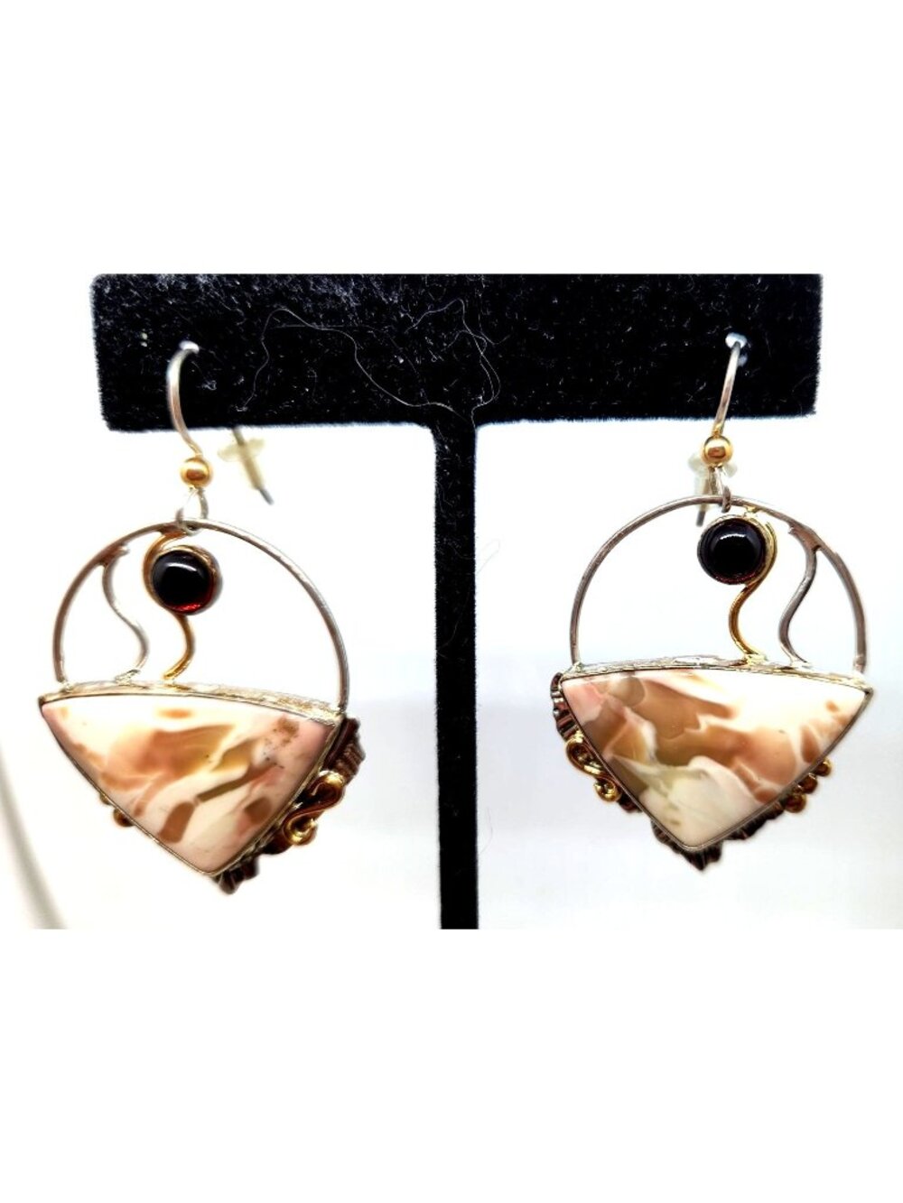 Earrings Handmade Willow Creek Jasper  5 cm Garnet 14K Gold 925 Silver 15.2 gr